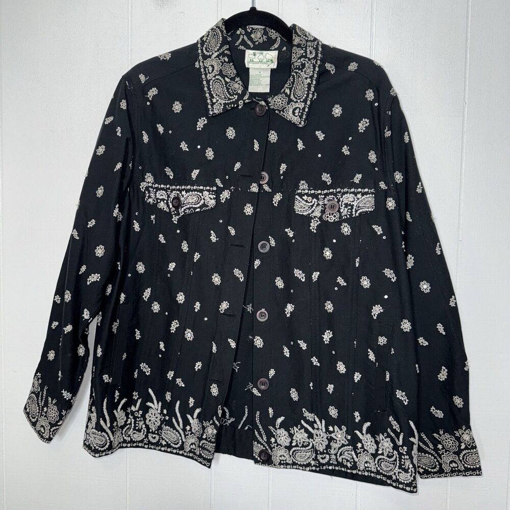 The Quacker Factory Women’s Floral Paisley Beaded Jacket Black Size Medium